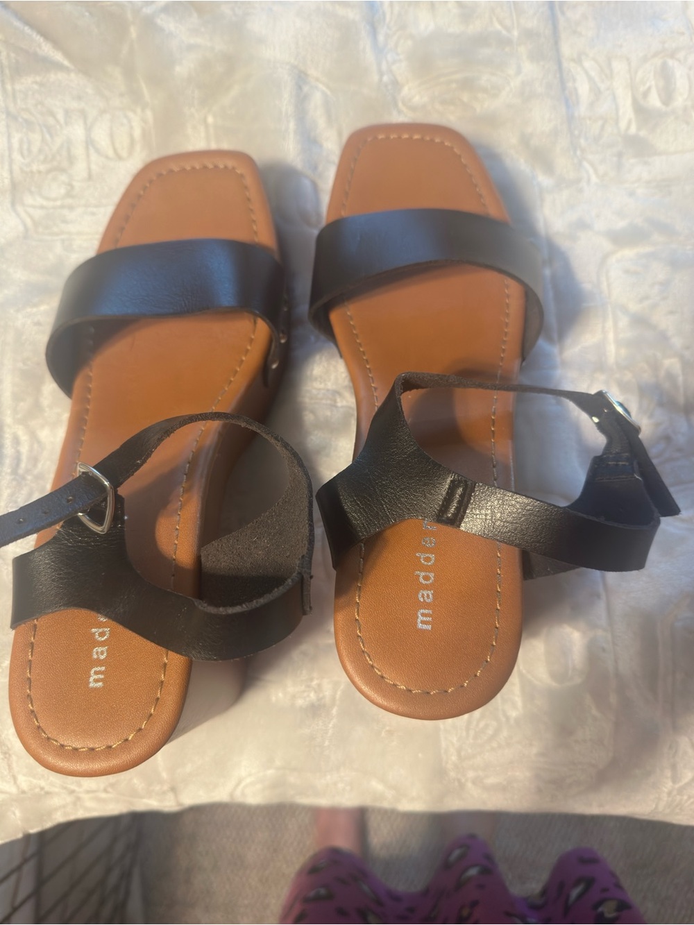 Madden Girl Black and Brown Leather Strap Sandals